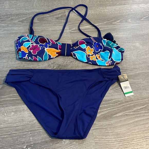 Women’s Cole of California size, large, navy floral, high-rise, bikini, new - Picture 2 of 11
